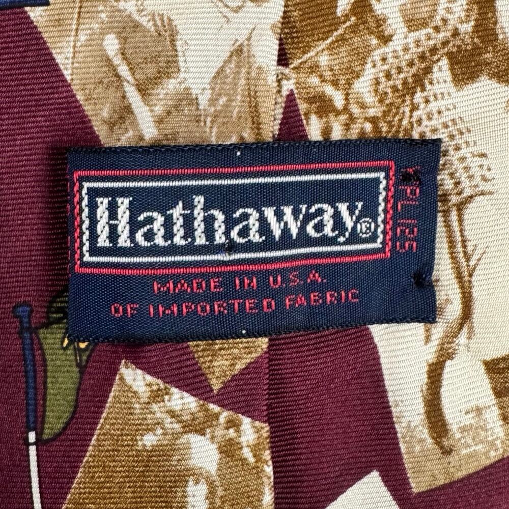 Hathaway Men’s Necktie 1927 Fox Golf Club Print Red Made in USA Novelty Tie - Picture 2 of 4